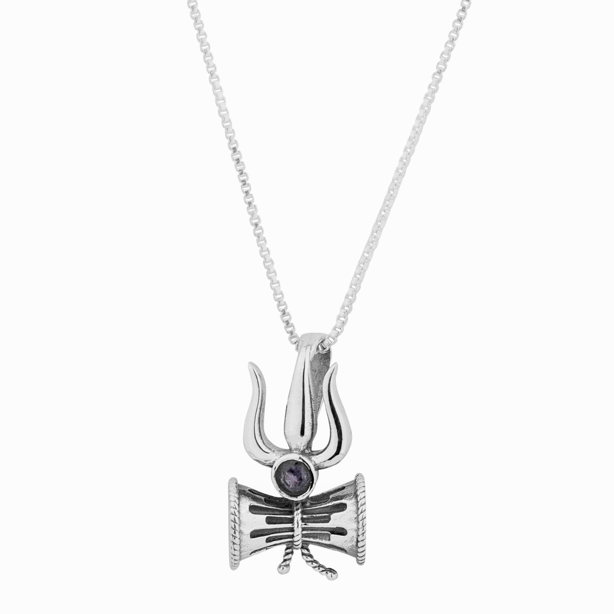 Lord Shiva Pendant in Sterling Silver with Iolite semi-precious stone