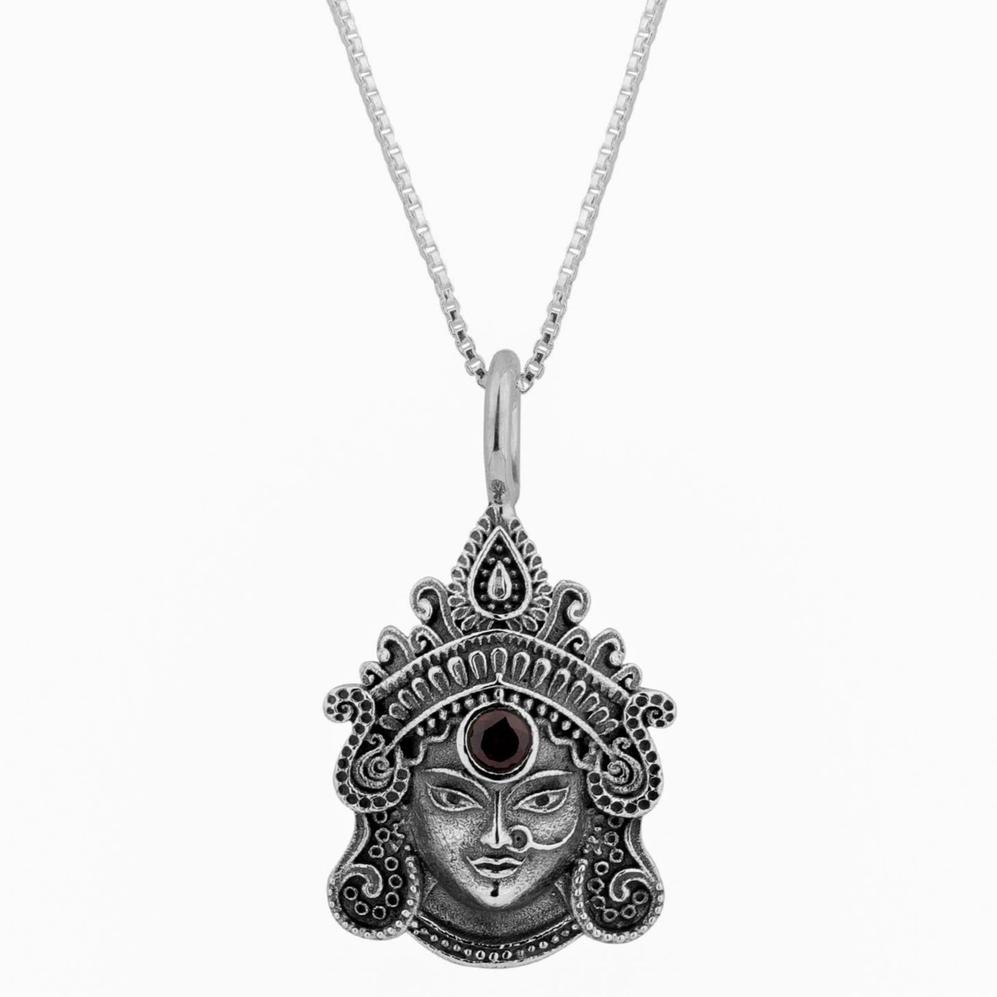 Durga Maa Pendant with Red Garnet