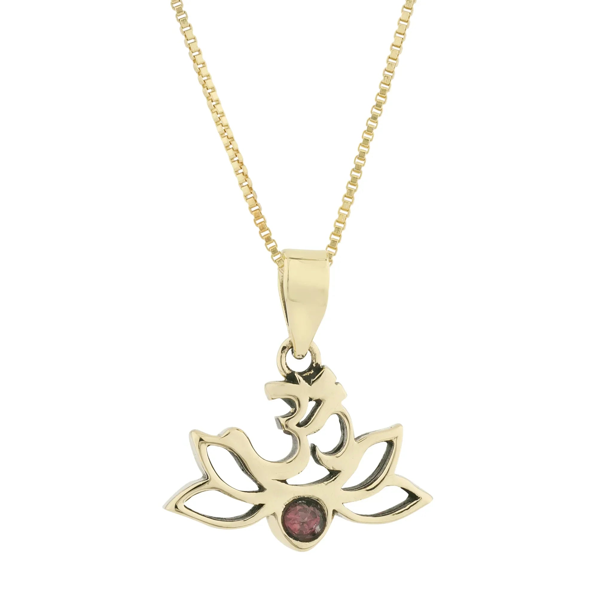 Brass GAYATRI MAA LOTUS with OM Pendant with Pink Tourmaline