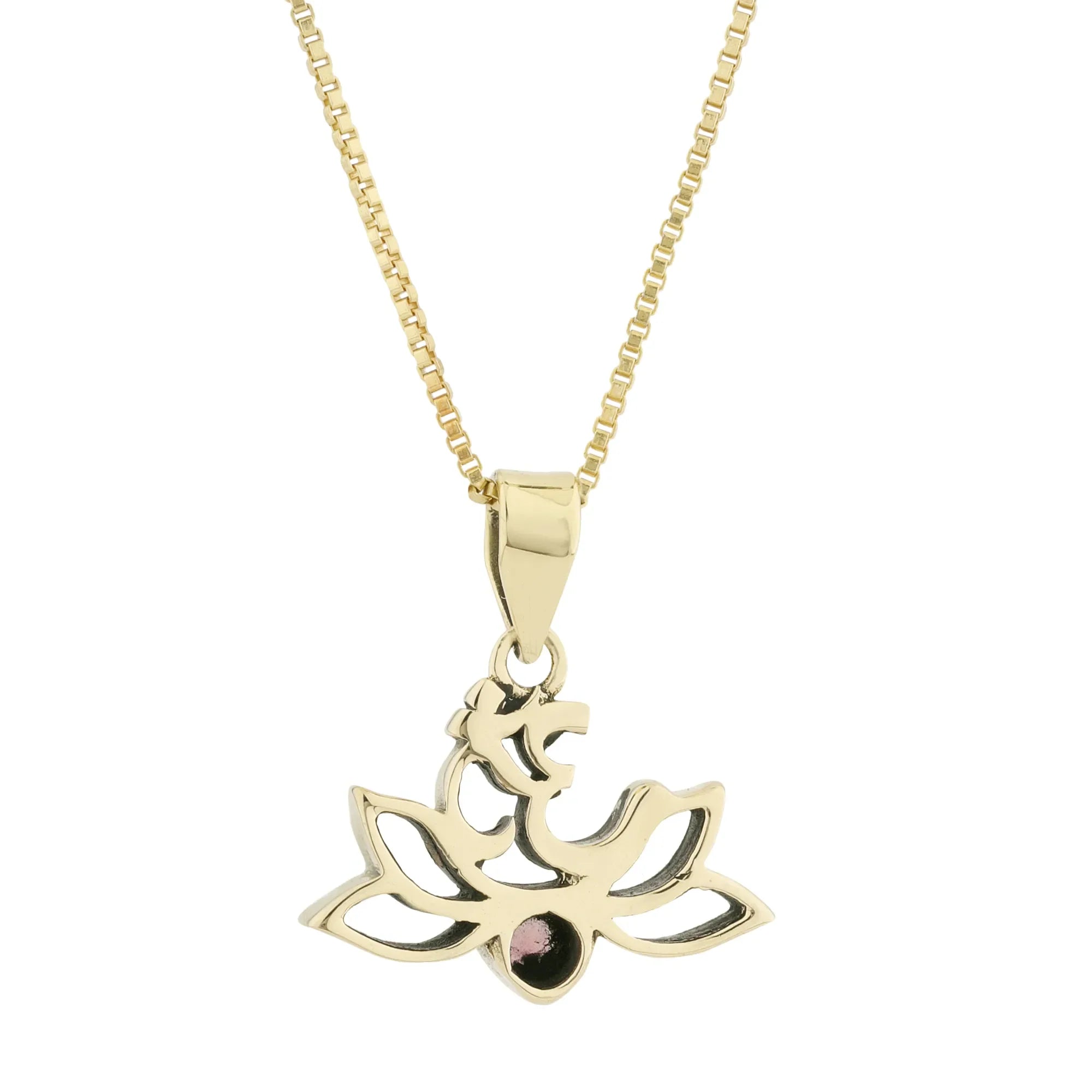 Brass GAYATRI MAA LOTUS with OM Pendant with Pink Tourmaline