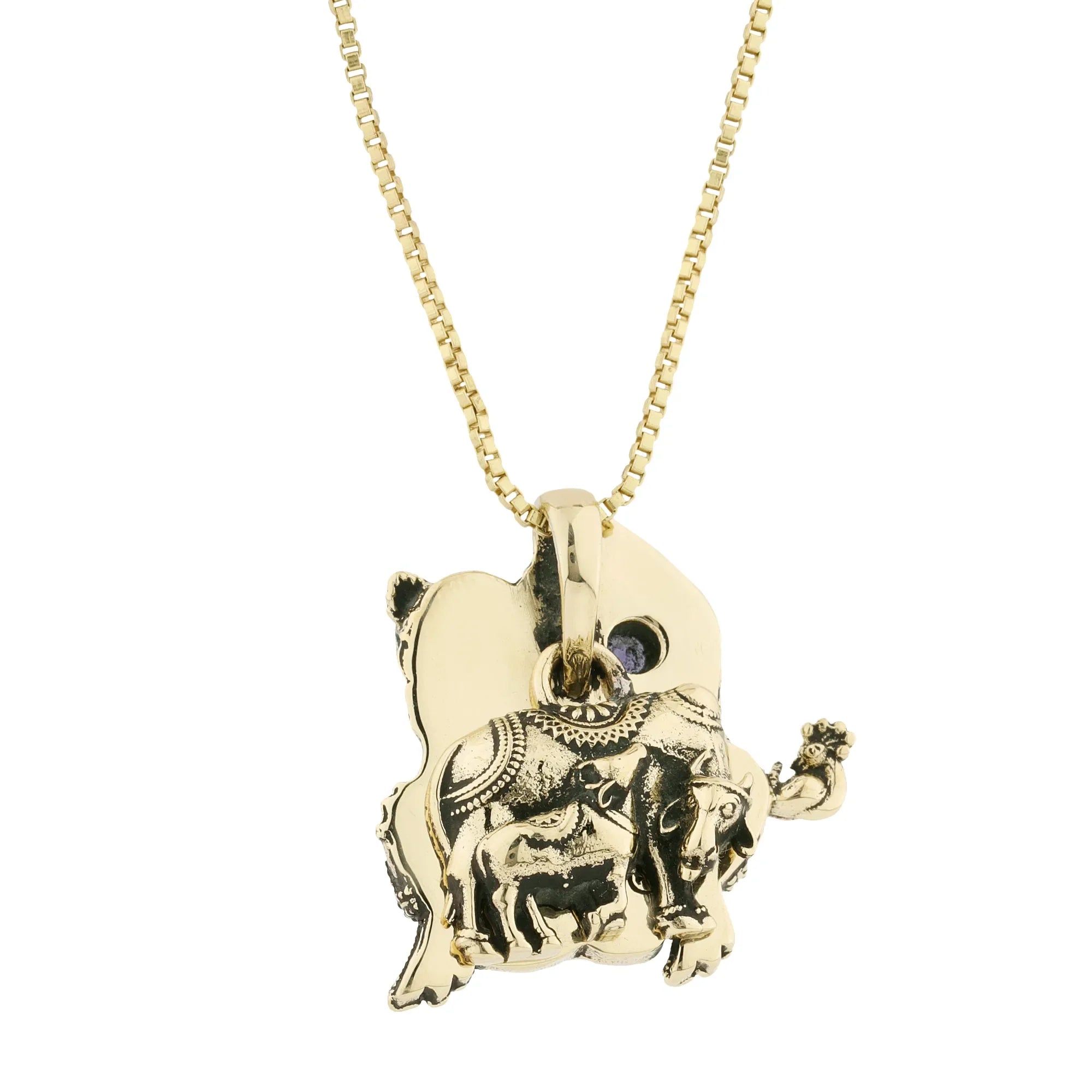 Brass KRISHNA pendant with Cows and Engraved Mantra