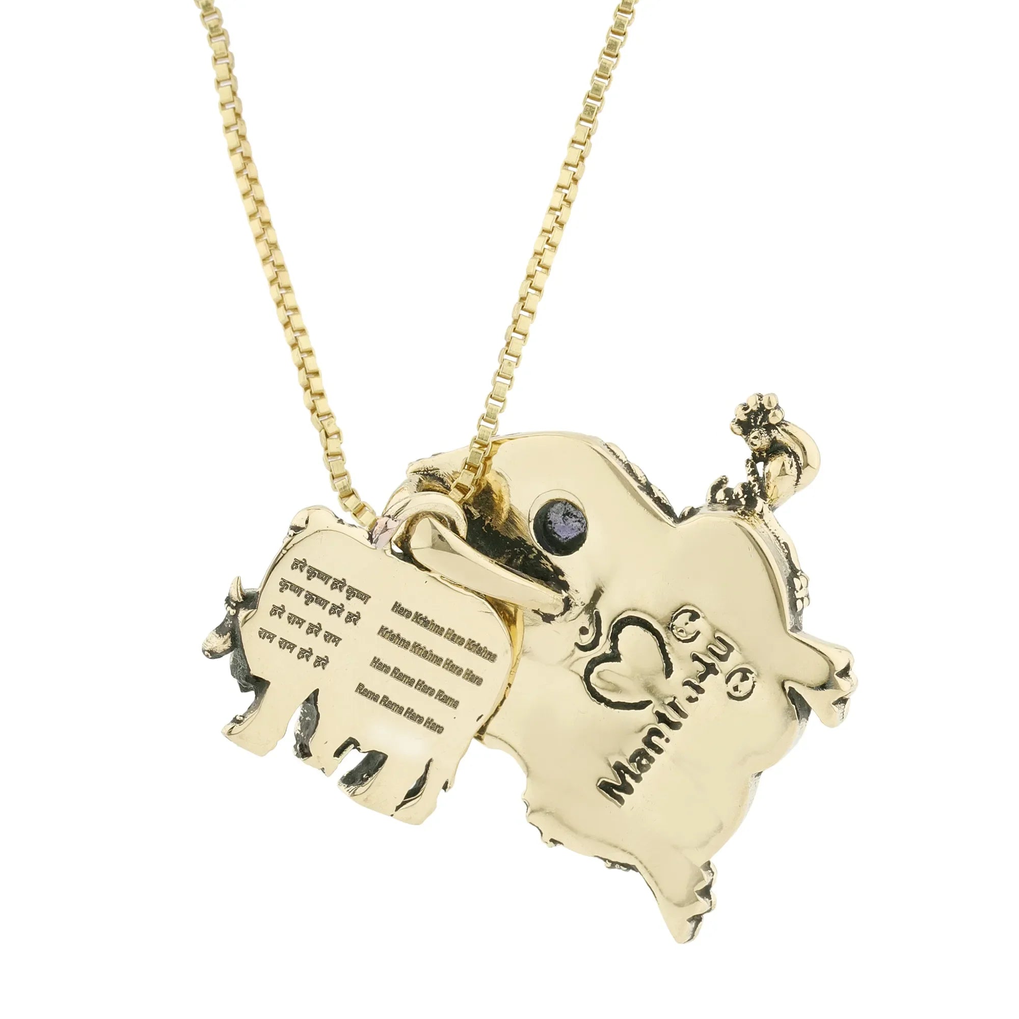 Brass KRISHNA pendant with Cows and Engraved Mantra