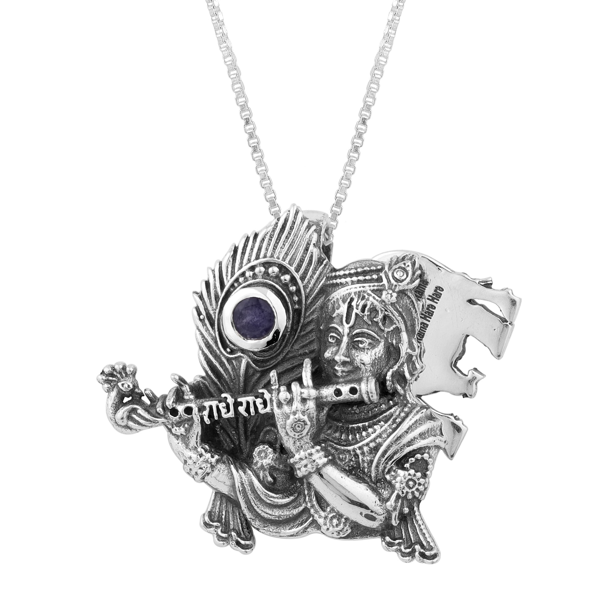 Krshna Engraved Mantra Pendant with Cow