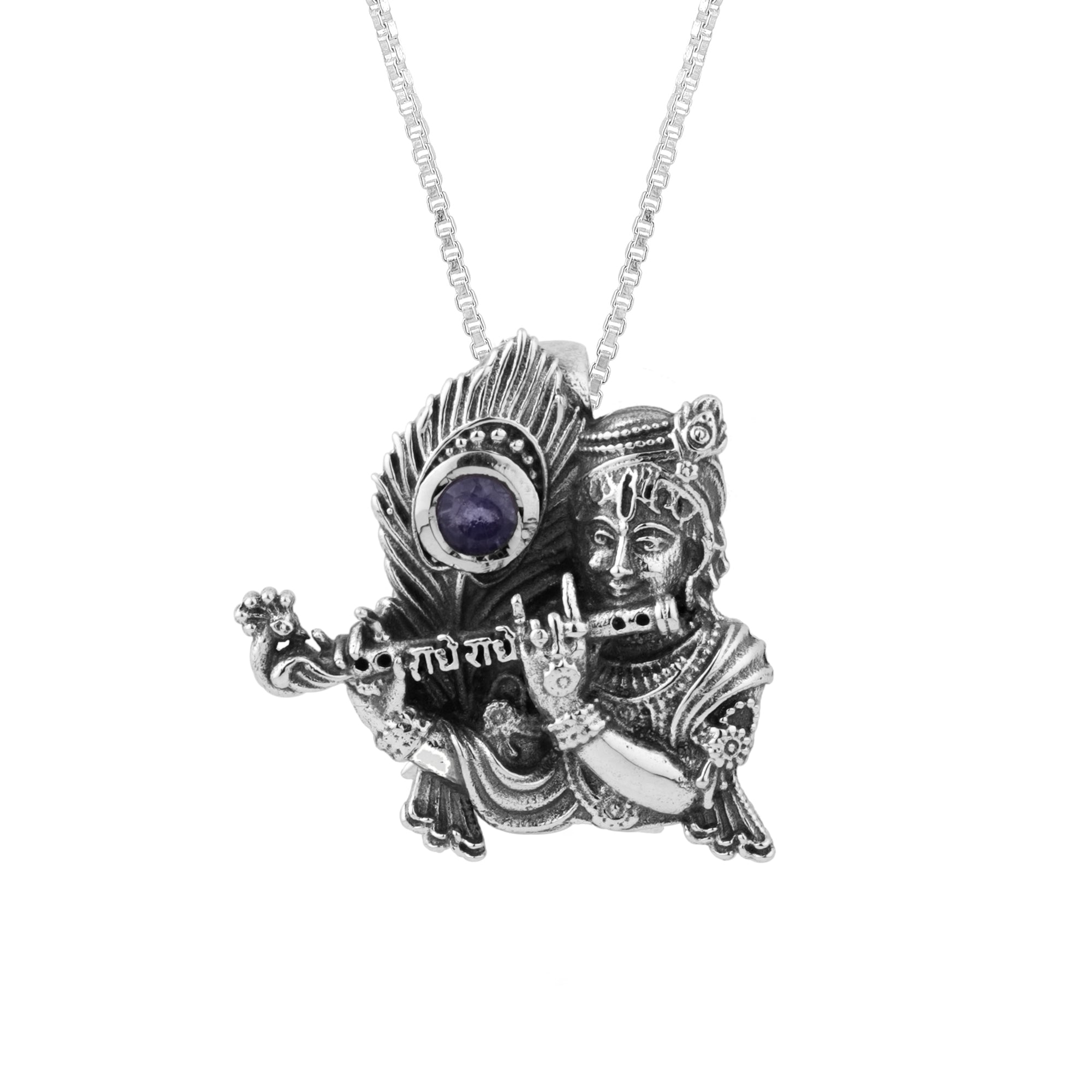 Krishna Pendant with Blue Iolite semi-precious stone