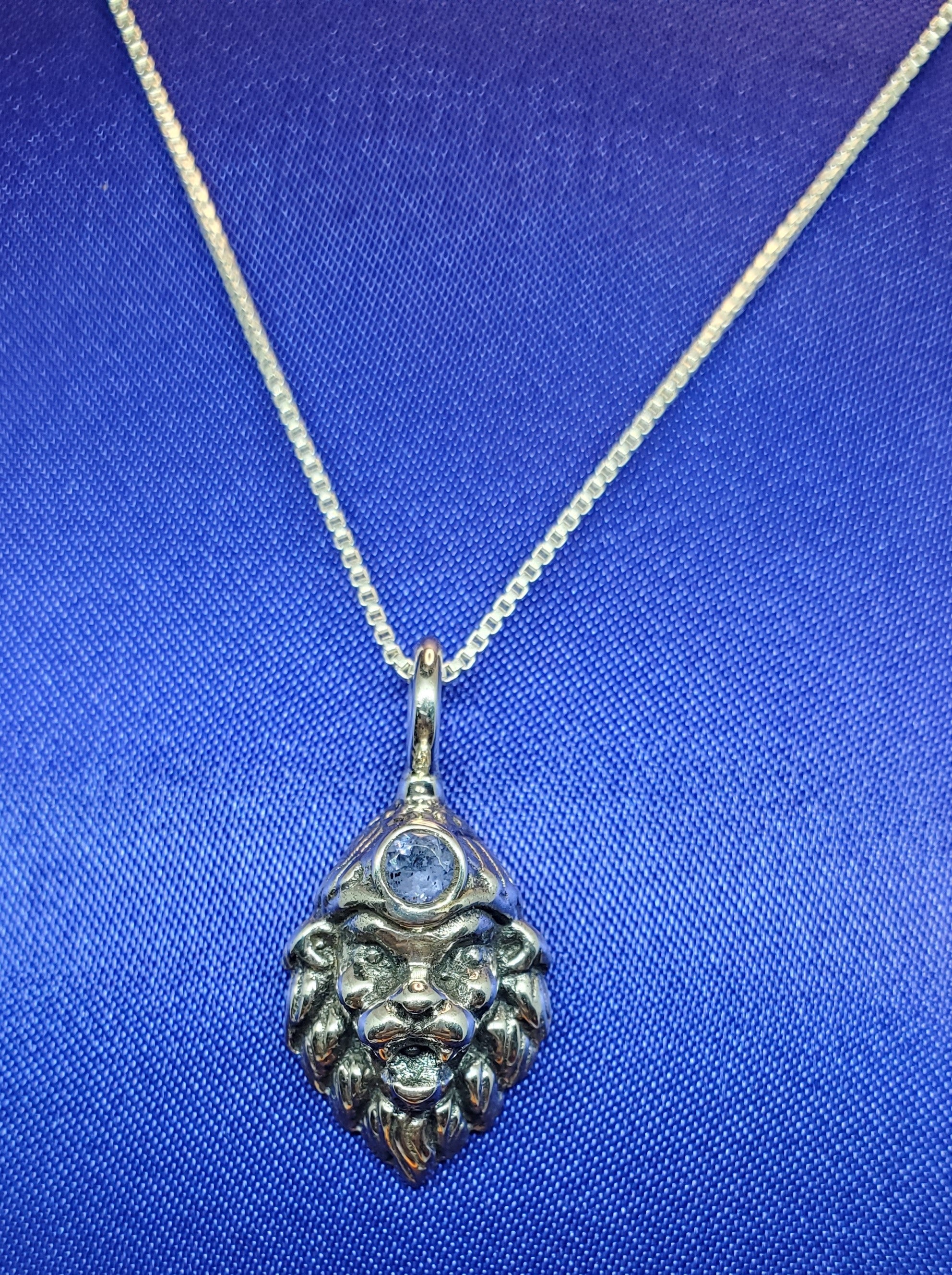 Lord Narasimha Pendant with Blue Lolite