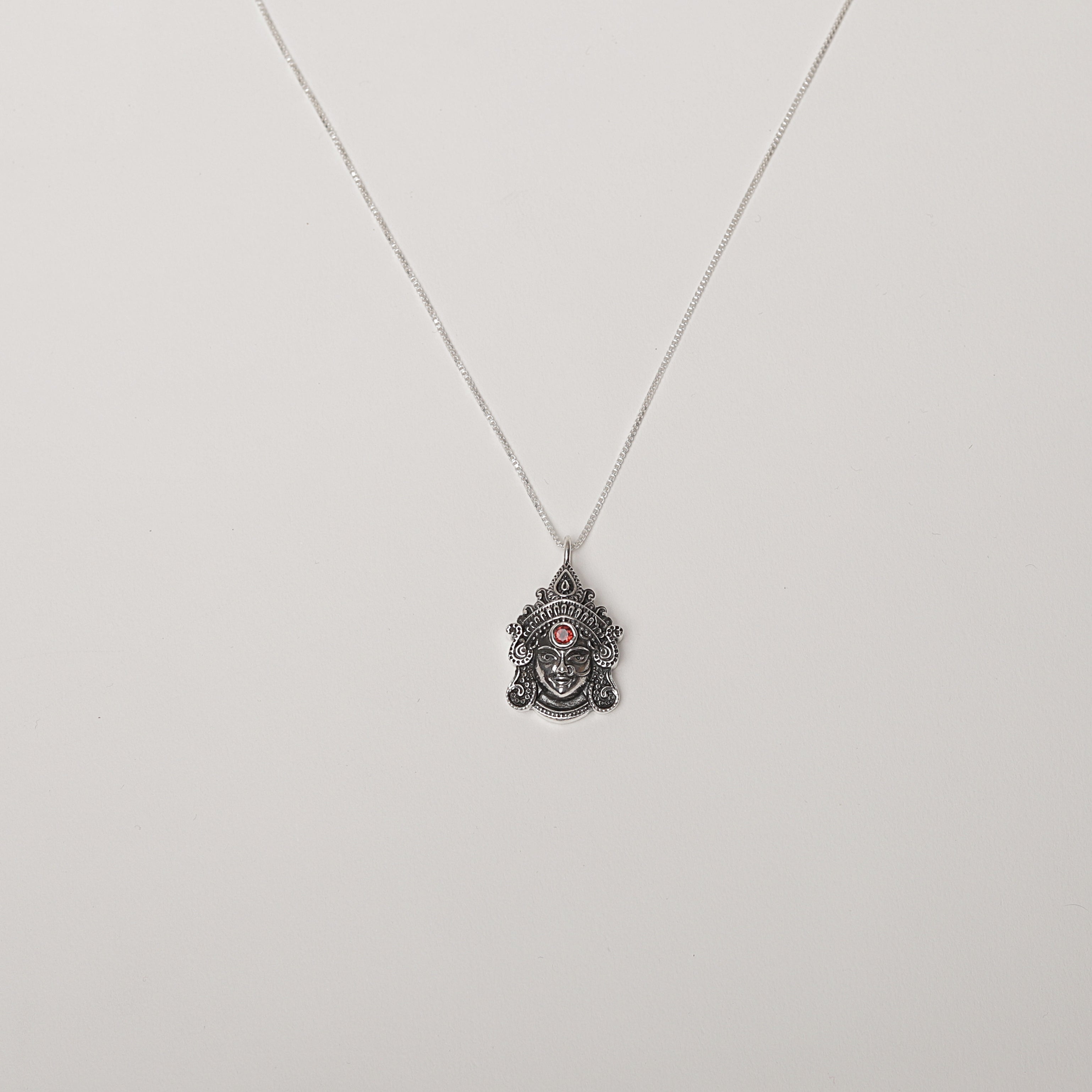 Durga Maa Pendant with Red Garnet