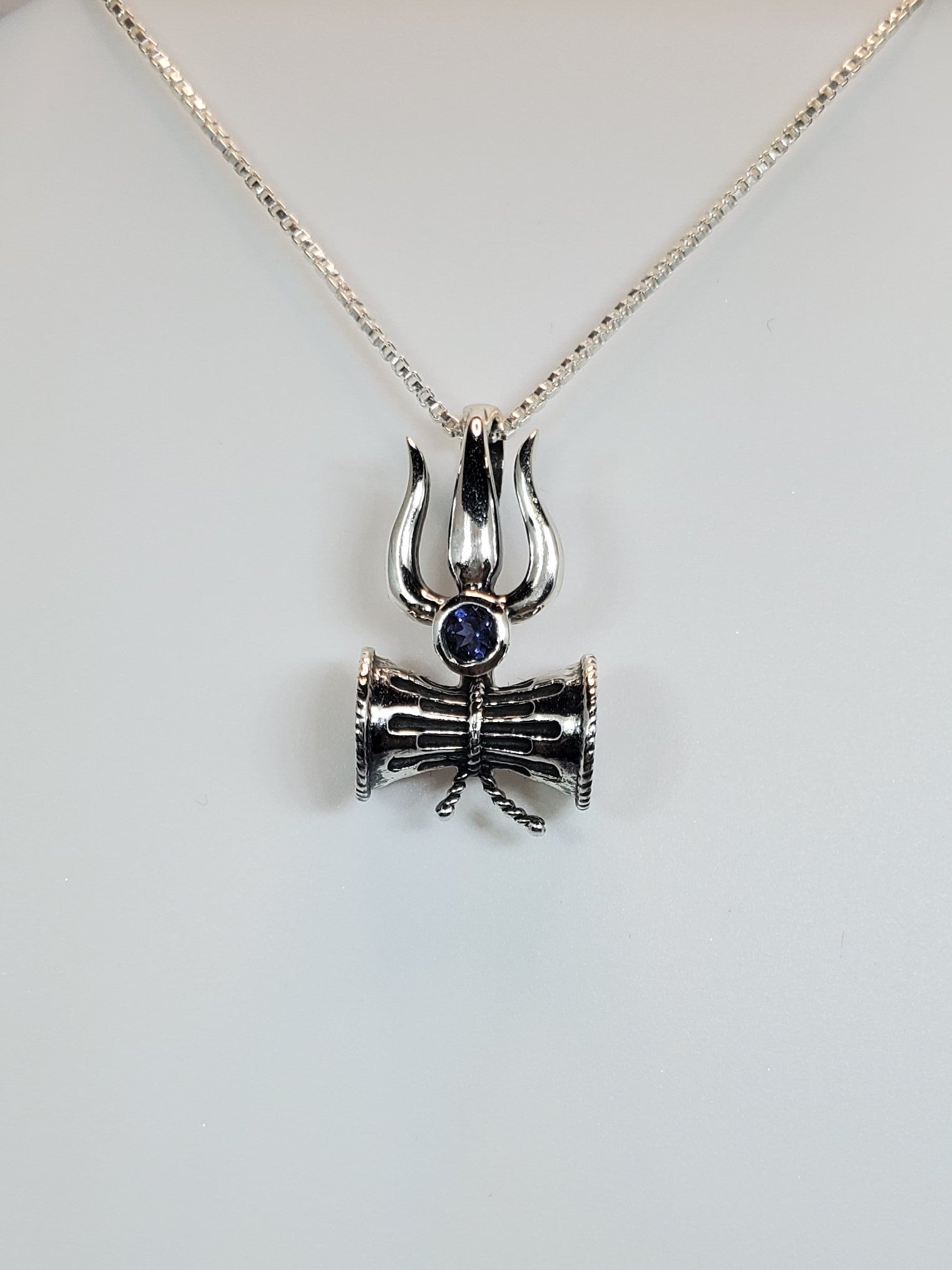 Lord Shiva Pendant in Sterling Silver with Iolite semi-precious stone